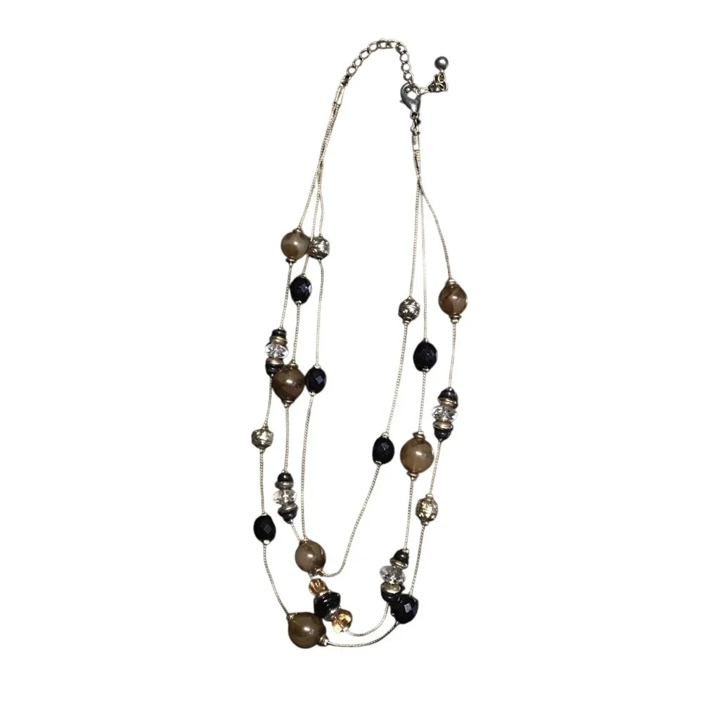Multi-Strand Neutral Colored Beaded Necklace‎